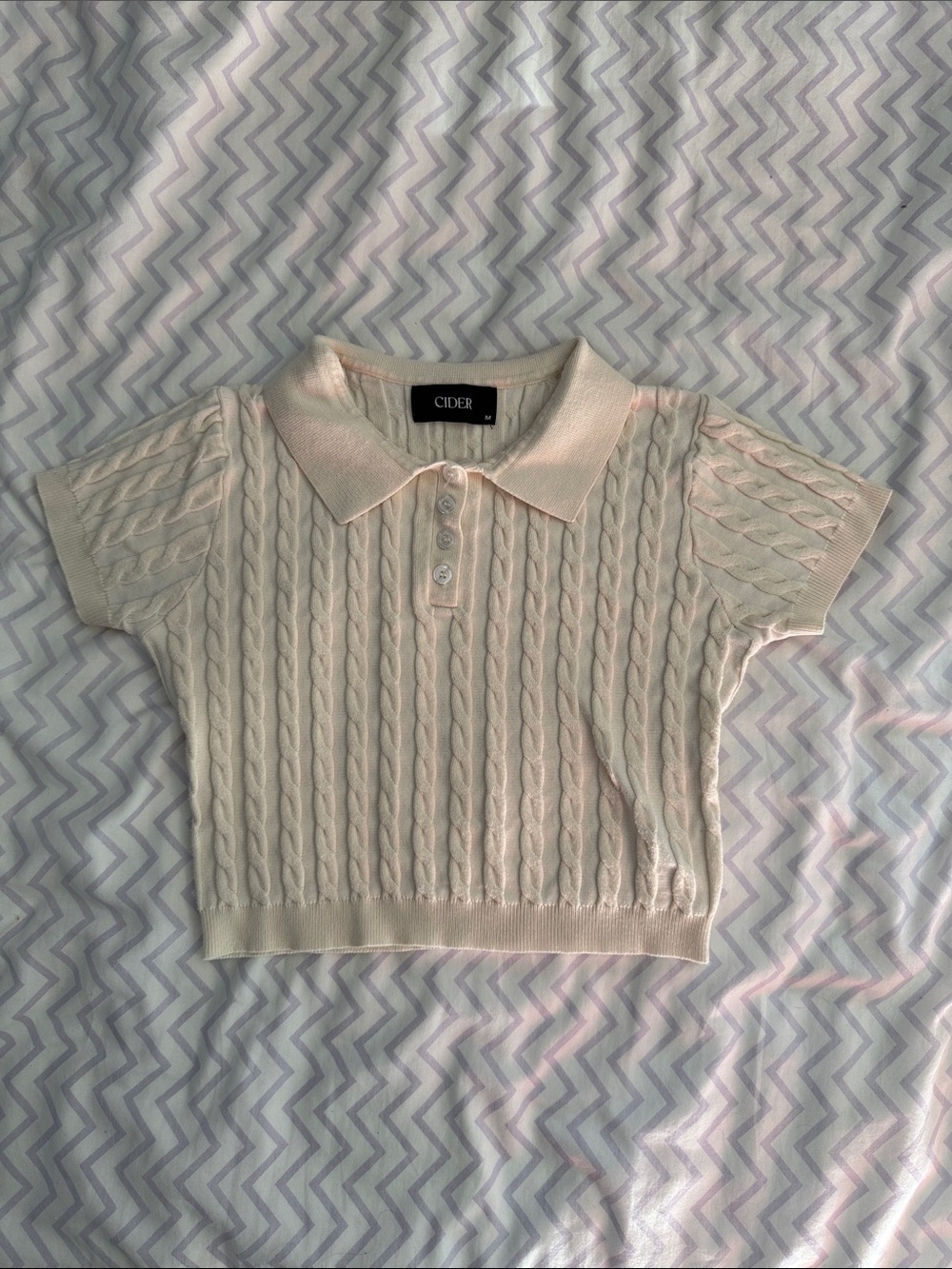 3/$25 Cider Cream Cable-Knit Polo Crop